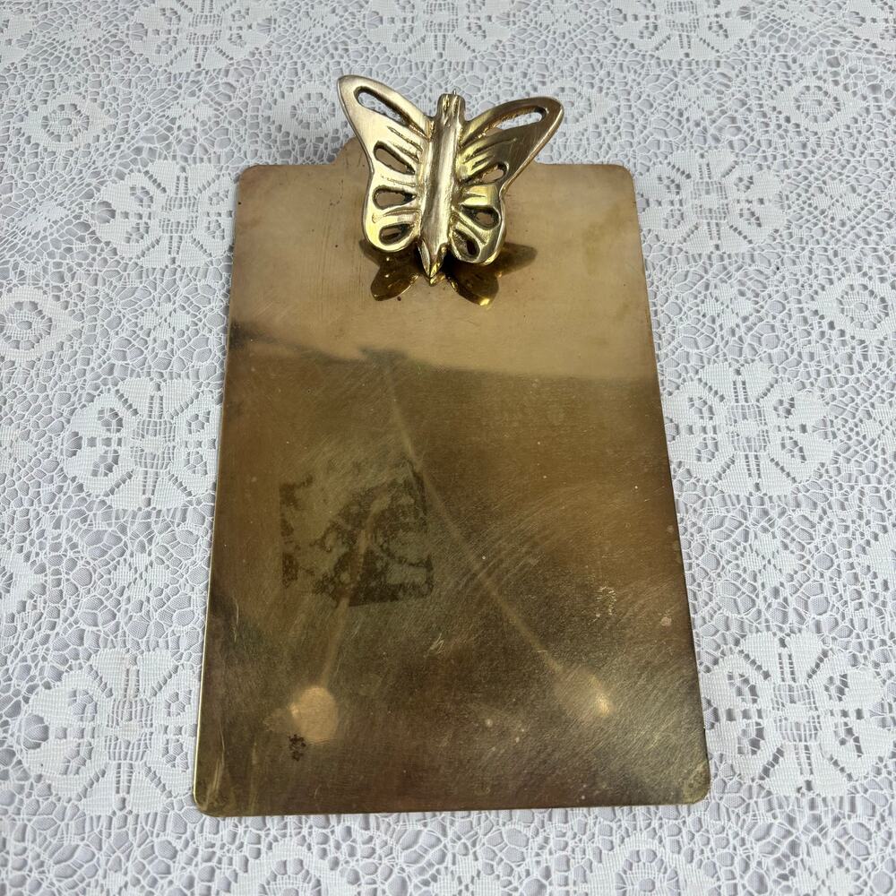 Vintage Brass Butterfly Wall Memo Board Letter Holder Note Clip 7" Hanging